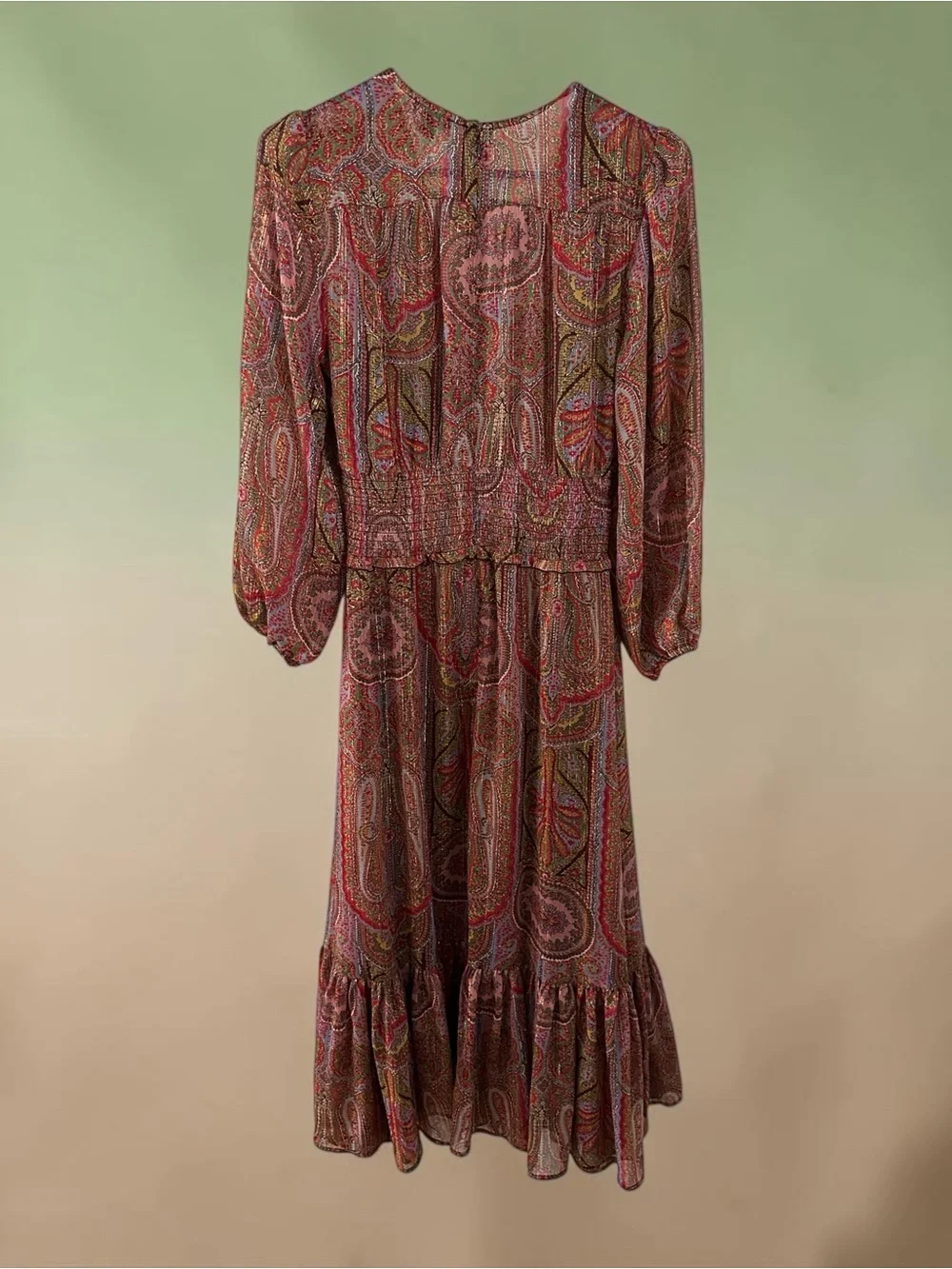 Ann Taylor Paisley Midi Dress in Brown and Red Tones